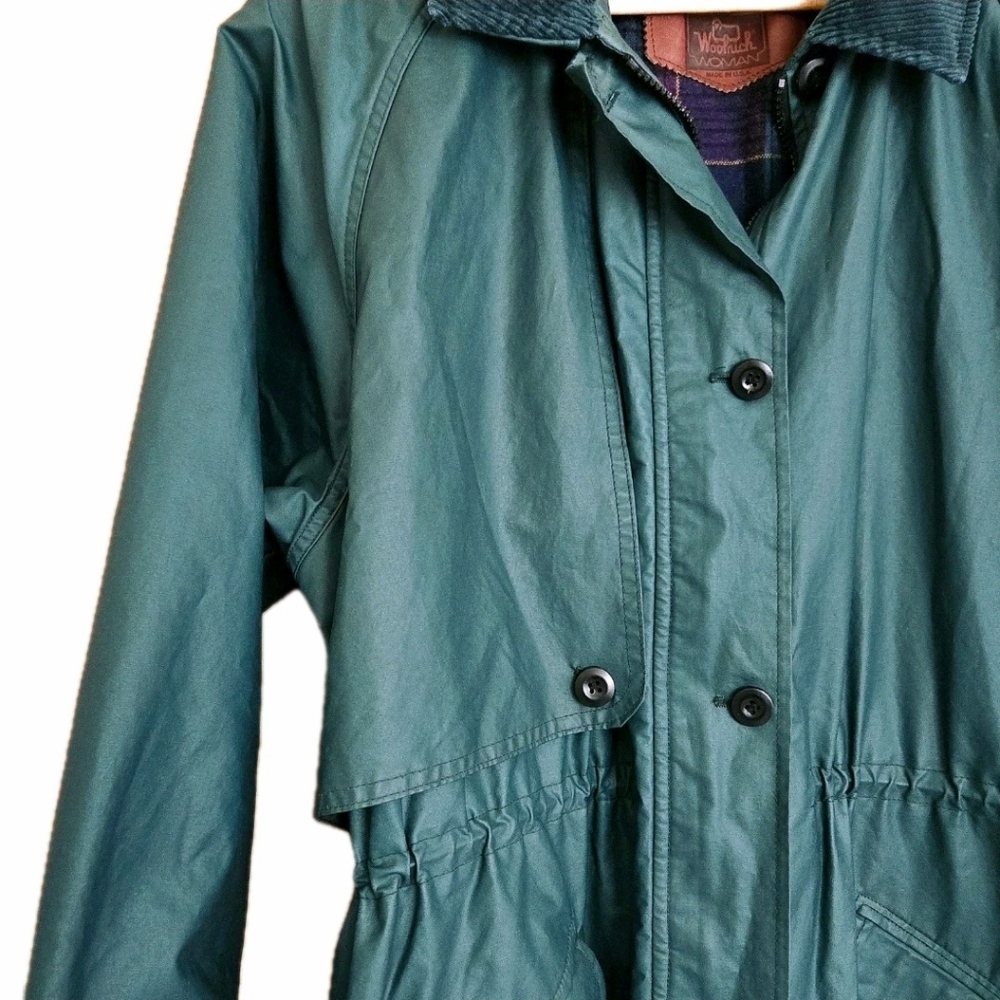 Vintage 1970s Woolrich Green Trench Raincoat Field Chore Jacket Sz L /USA Made - Picture 4 of 13